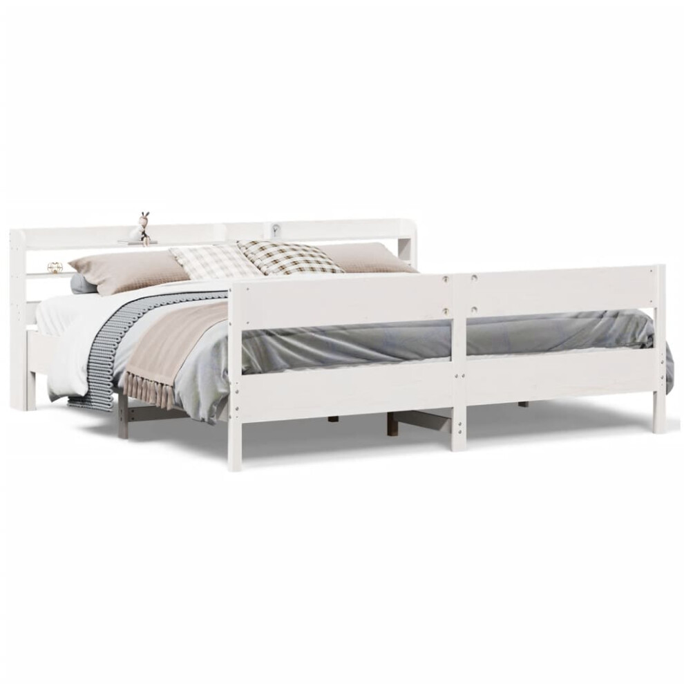 Vidaxl (White) Bed Frame With Headboard Wax Solid Wood Pine