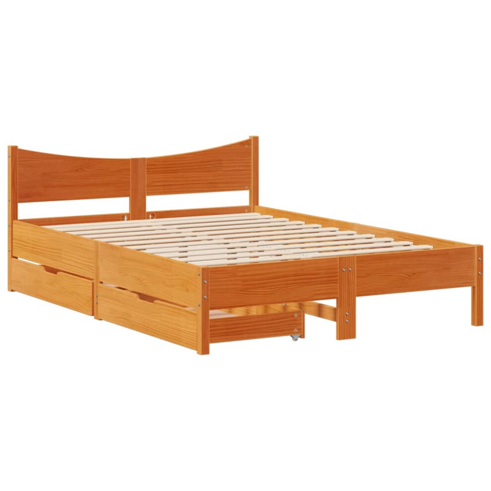 (wax brown, 150 x 200 cm) vidaXL Bed Frame with Drawers Bed Base Solid Wood Pine