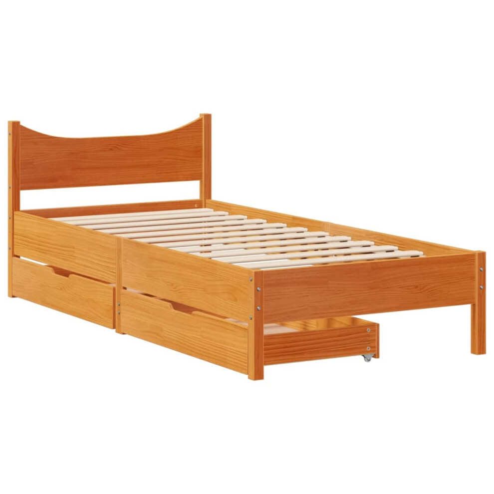 (wax brown, 75 x 190 cm) vidaXL Bed Frame with Drawers Bed Base Solid Wood Pine