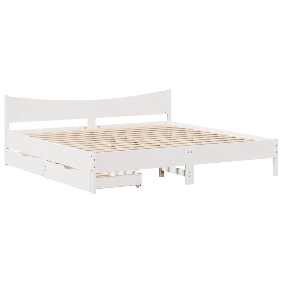Vidaxl (White, 180 X 200 Cm) Bed Frame With Drawers Bed Base Solid Wood Pine