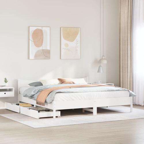 VidaXL (white, 180 x 200 cm) vidaXL Bed Frame with Drawers Bed Base Solid Wood Pine 2