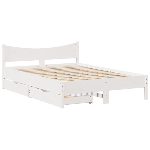 VidaXL (white, 150 x 200 cm) vidaXL Bed Frame with Drawers Bed Base Solid Wood Pine