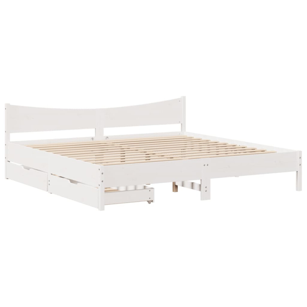Vidaxl (White, 200 X 200 Cm) Bed Frame With Drawers Bed Base Solid Wood Pine