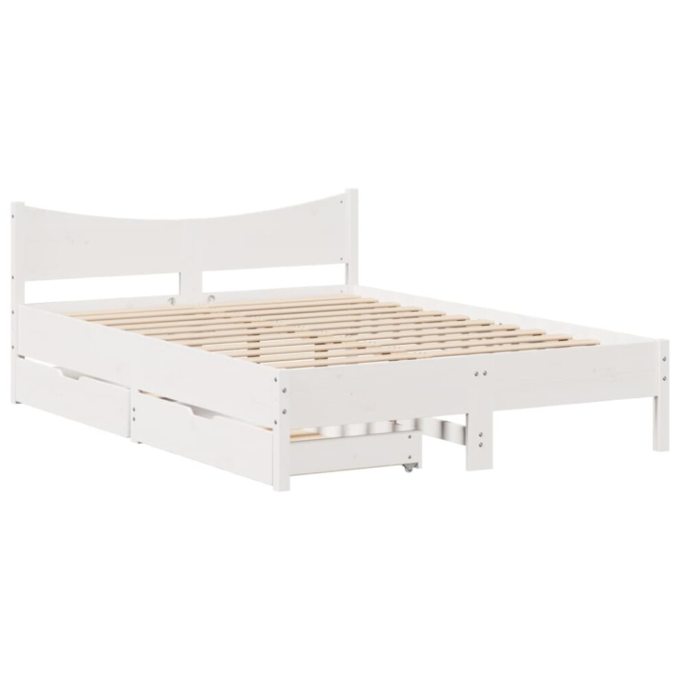 Vidaxl (White, 120 X 200 Cm) Bed Frame With Drawers Bed Base Solid Wood Pine