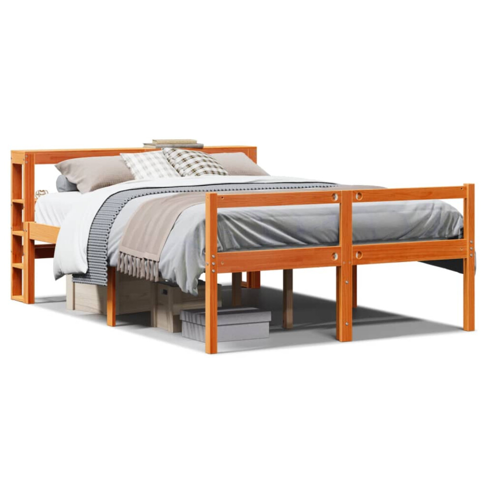 Vidaxl (Wax Brown, 140 X 200 Cm) Senior Bed With Headboard Children Bed Frame Bunk Bed Solid Wood Pine