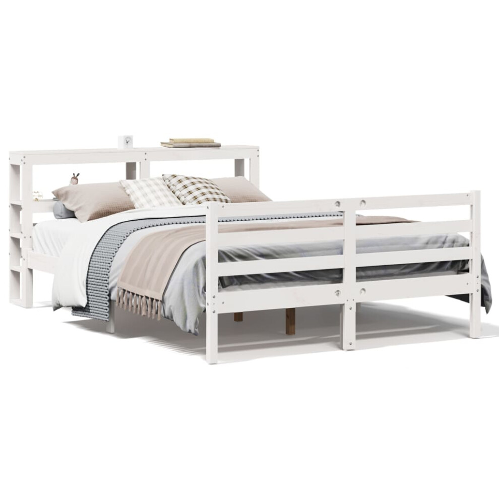 (white, 140 x 190 cm) vidaXL Bed Frame with Headboard Solid Wood Pine