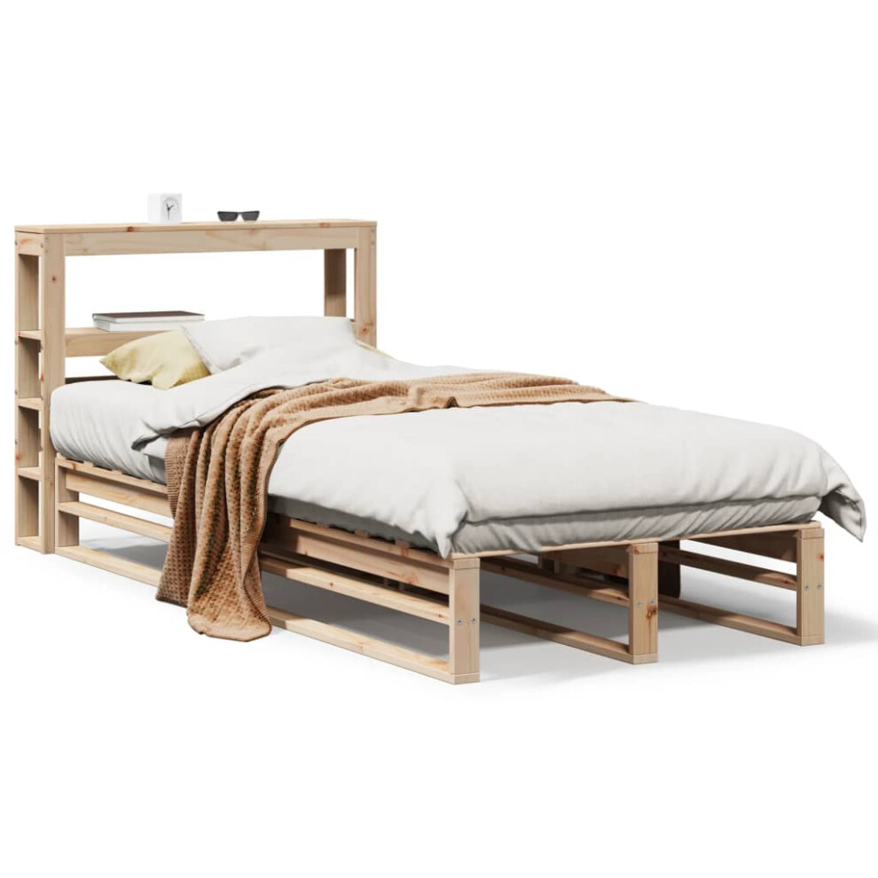 (natural, 75 x 190 cm) vidaXL Bed Frame with Headboard Bed Base Wax Solid Wood Pine