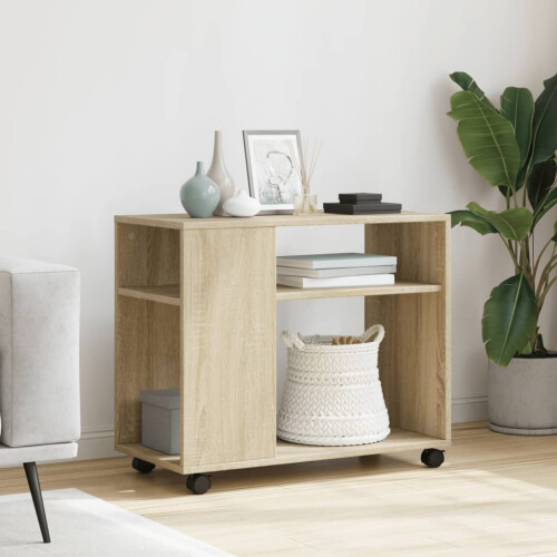 VidaXL (sonoma oak) vidaXL Side Table with Wheels Hall Tea End Table Sofa Table Engineered Wood 2