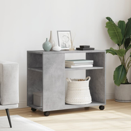 VidaXL (concrete grey) vidaXL Side Table with Wheels Hall Tea End Table Sofa Table Engineered Wood 2