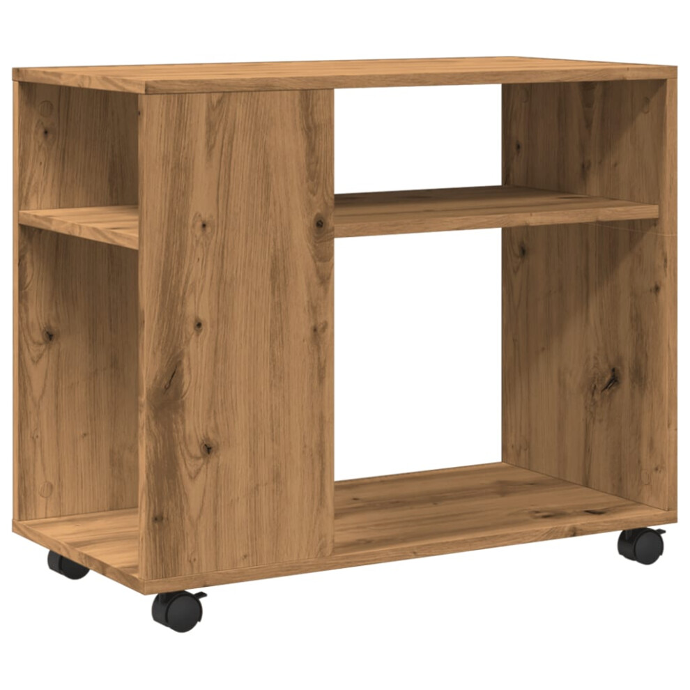 Vidaxl (Oak) Side Table With Wheels Hall Tea End Table Sofa Table Engineered Wood