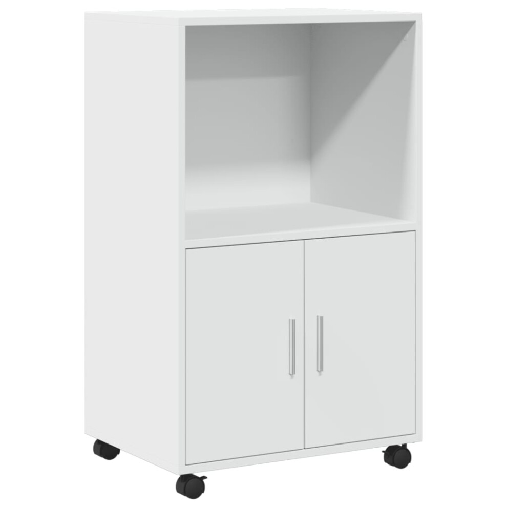 (white) vidaXL RollingÃÂ Cabinet Office Storage Cabinet Engineered Wood