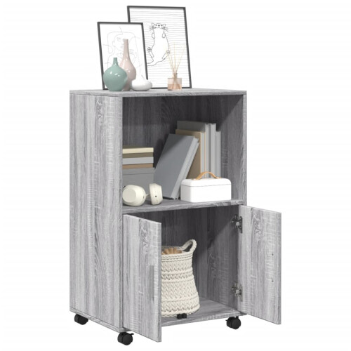 VidaXL (grey sonoma) vidaXL RollingÂ Cabinet Office Storage Cabinet Engineered Wood 2