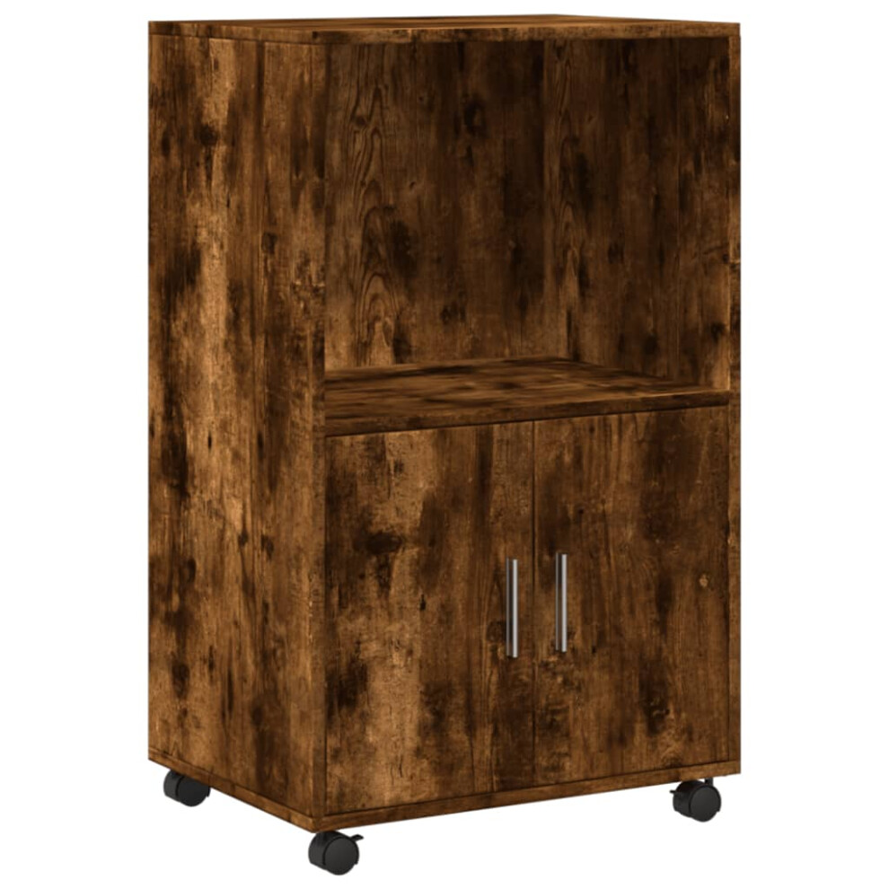 (smoked oak) vidaXL RollingÃÂ Cabinet Office Storage Cabinet Engineered Wood