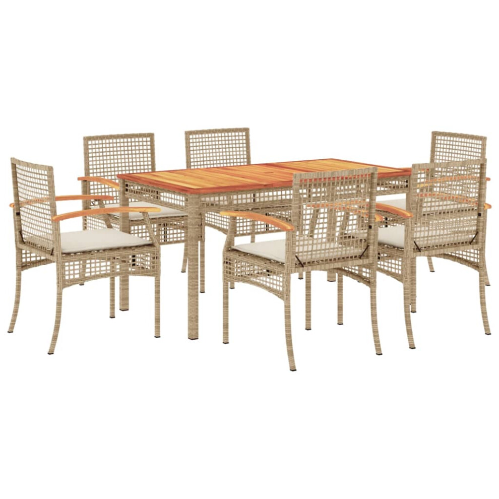 (6 piece) vidaXL Garden Dining Set with Cushions Outdoor Chair Bench Beige Poly Rattan