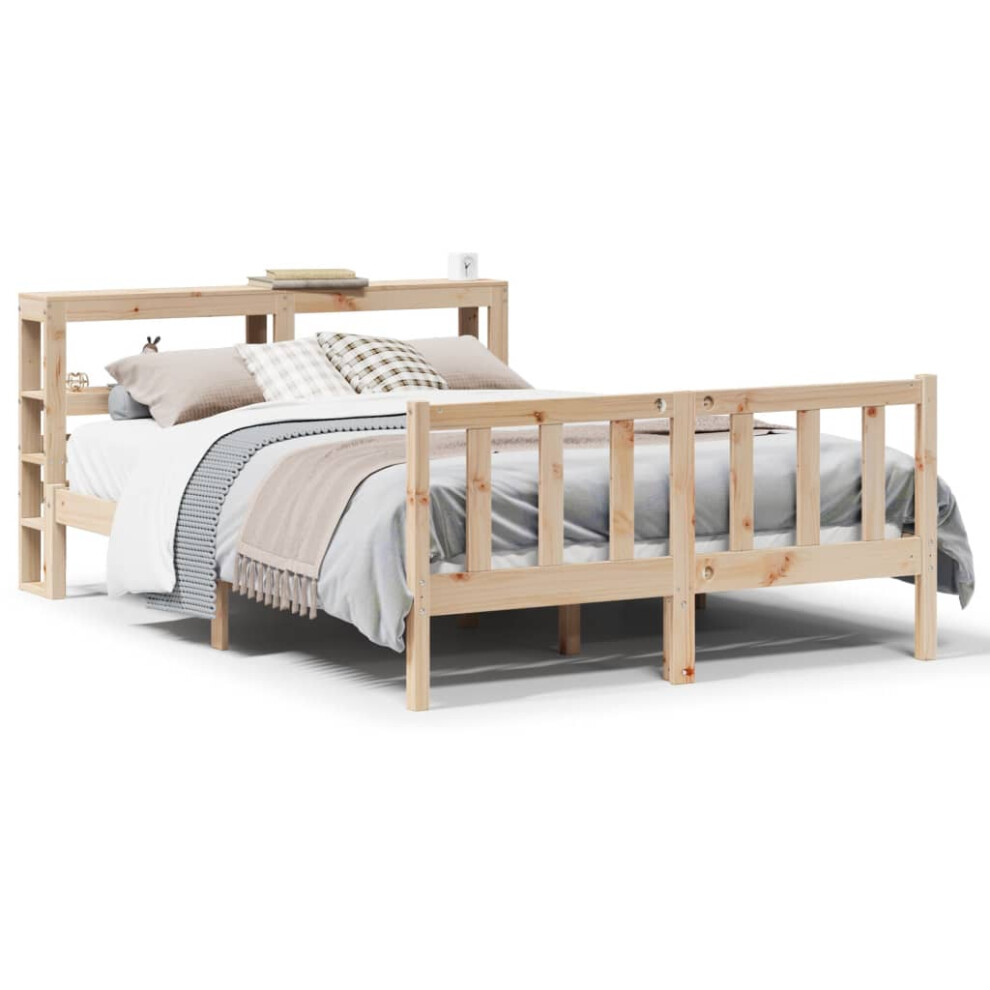 (natural, 150 x 200 cm) vidaXL Bed Frame with Headboard Bed Base Wax Solid Wood Pine