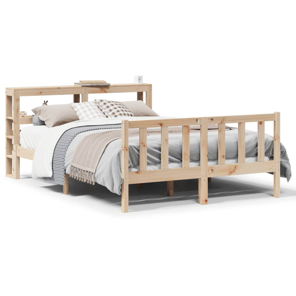 Vidaxl (Natural, 140 X 200 Cm) Bed Frame With Headboard Bed Base Wax Solid Wood Pine
