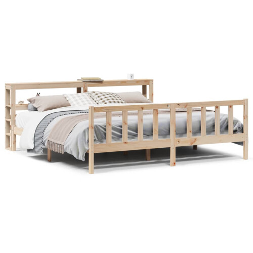 VidaXL (natural, 180 x 200 cm) vidaXL Bed Frame with Headboard Bed Base Wax Solid Wood Pine 1