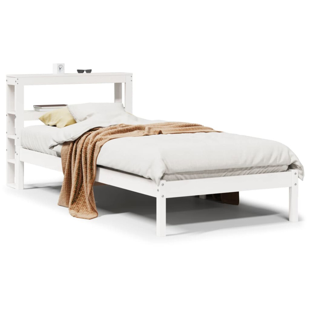 (white, 90 x 190 cm) vidaXL Bed Frame with Headboard Bed Solid Wood Pine