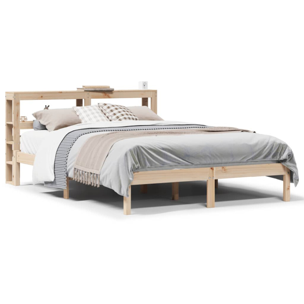 (natural, 140 x 190 cm) vidaXL Bed Frame with Headboard Bed Solid Wood Pine