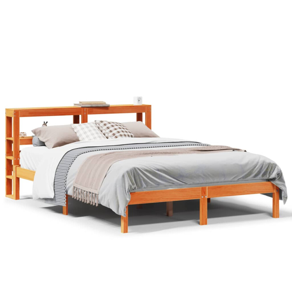 (brown, 135 x 190 cm) vidaXL Bed Frame with Headboard Bed Solid Wood Pine