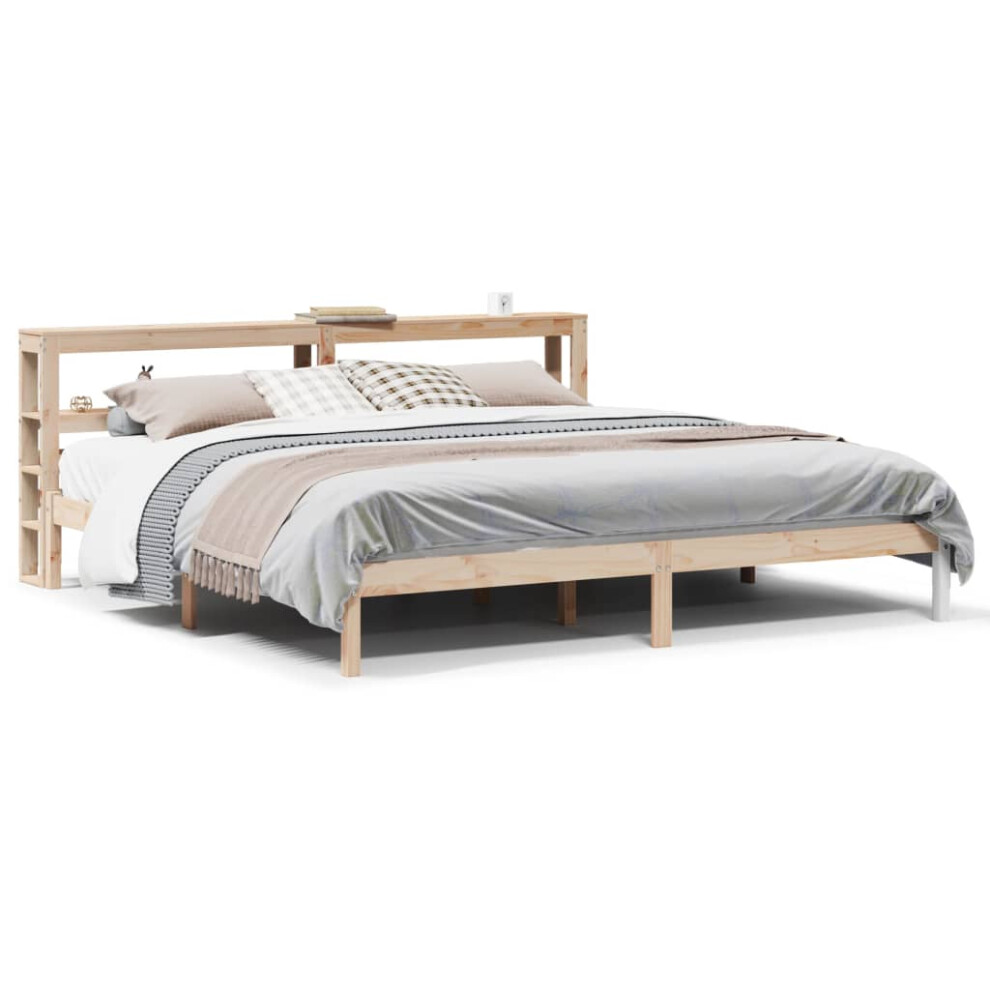 Vidaxl (Natural, 200 X 200 Cm) Bed Frame With Headboard Bed Solid Wood Pine