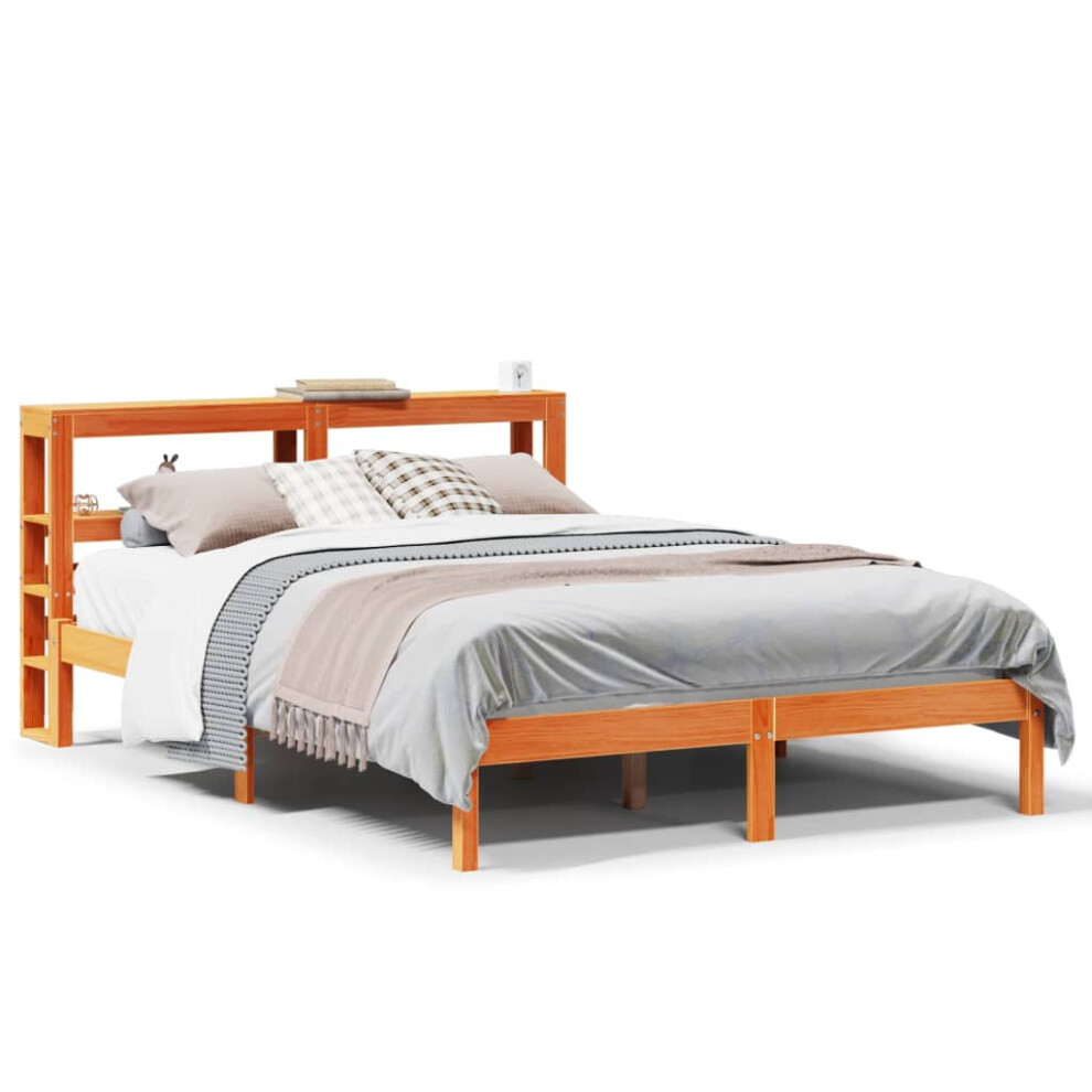 Vidaxl (Brown, 150 X 200 Cm) Bed Frame With Headboard Bed Solid Wood Pine