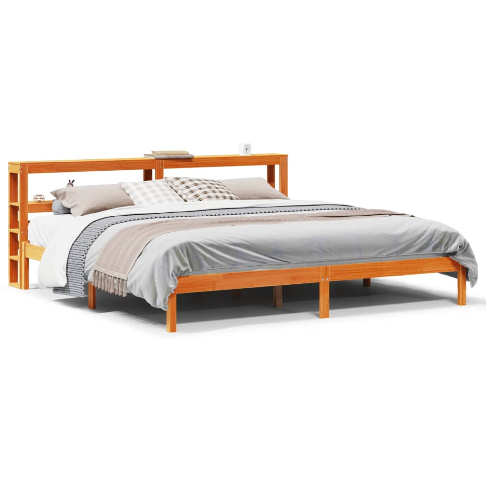 Vidaxl (Brown, 200 X 200 Cm) Bed Frame With Headboard Bed Solid Wood Pine