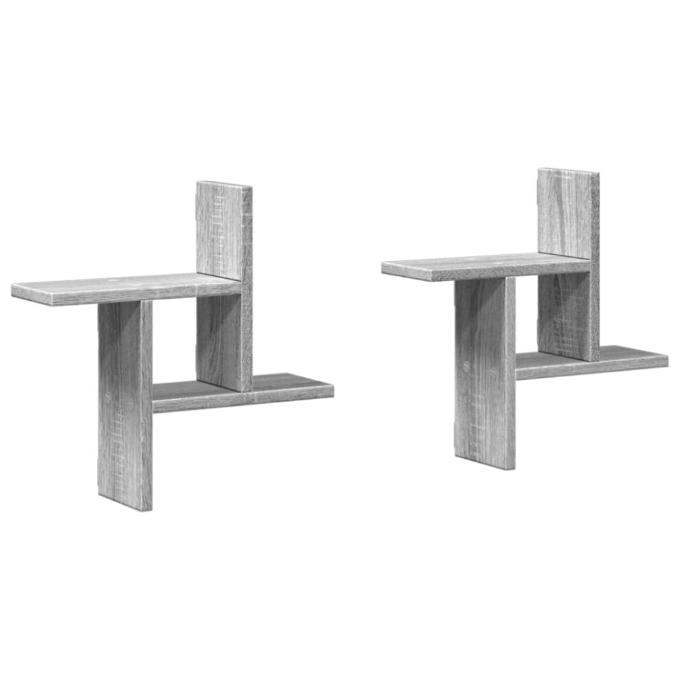 Vidaxl (Grey Sonoma, 38 X 12 X 38 Cm) Wall Shelves Wall Storage Shelf Floating Shelf 2 Pcs Engineered Wood
