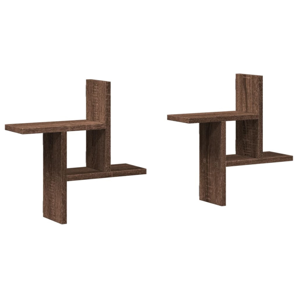 (Brown Oak, 38 X 12 X 38 Cm) Vidaxl Wall Shelves Wall Storage Shelf Floating Shelf 2 Pcs Engineered Wood 8721158361165