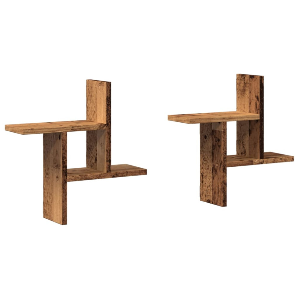 Vidaxl (Old Wood, 38 X 12 X 38 Cm) Wall Shelves Wall Storage Shelf Floating Shelf 2 Pcs Engineered Wood