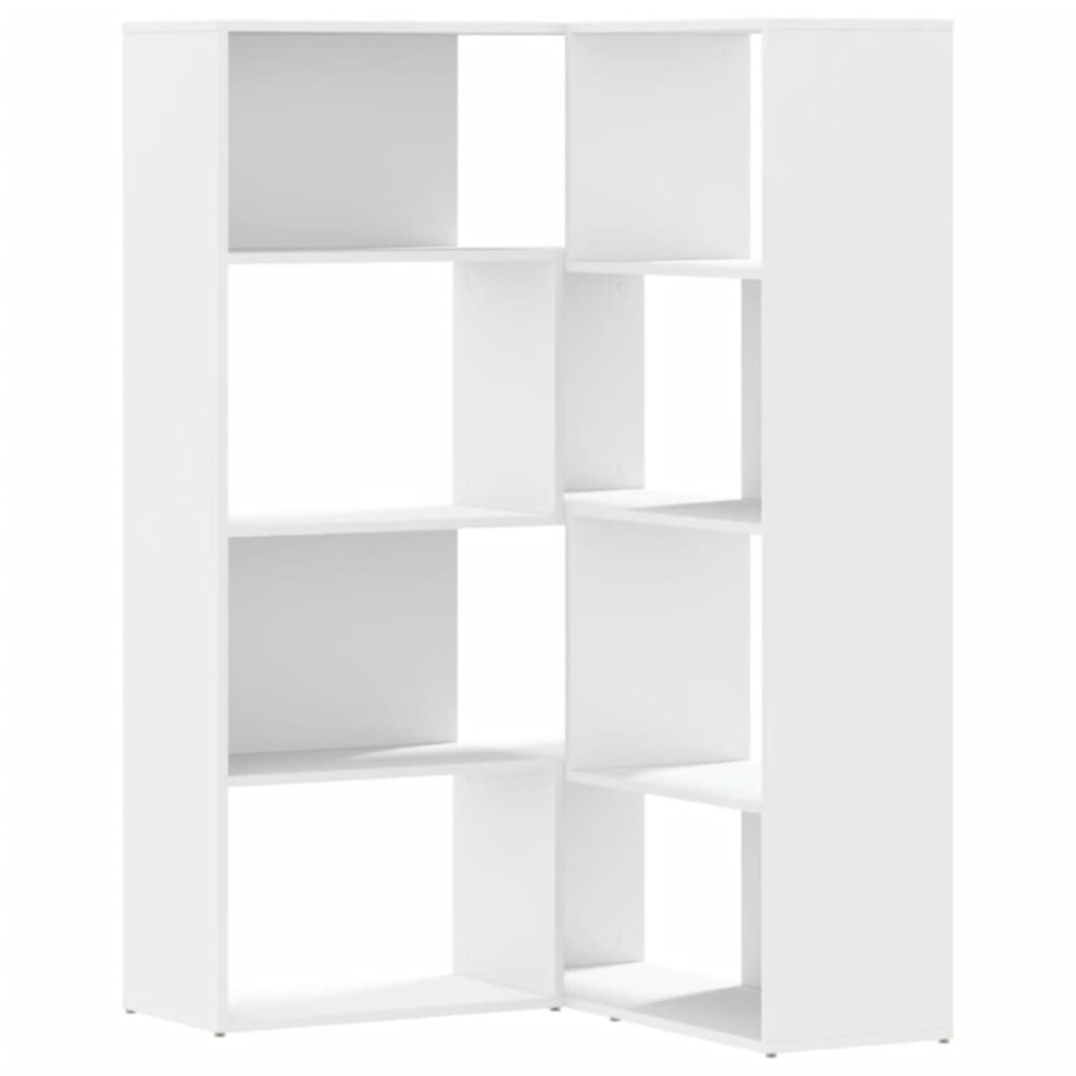 (white) vidaXL Corner Bookcase 4-Tier Corner Bookshelf Storage Cabinet Engineered Wood