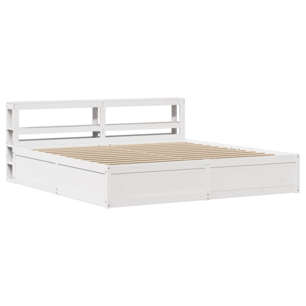 Vidaxl (, 180 X 200 Cm) Bed Frame With Headboard Bedstead Bed Base Solid Wood Pine White