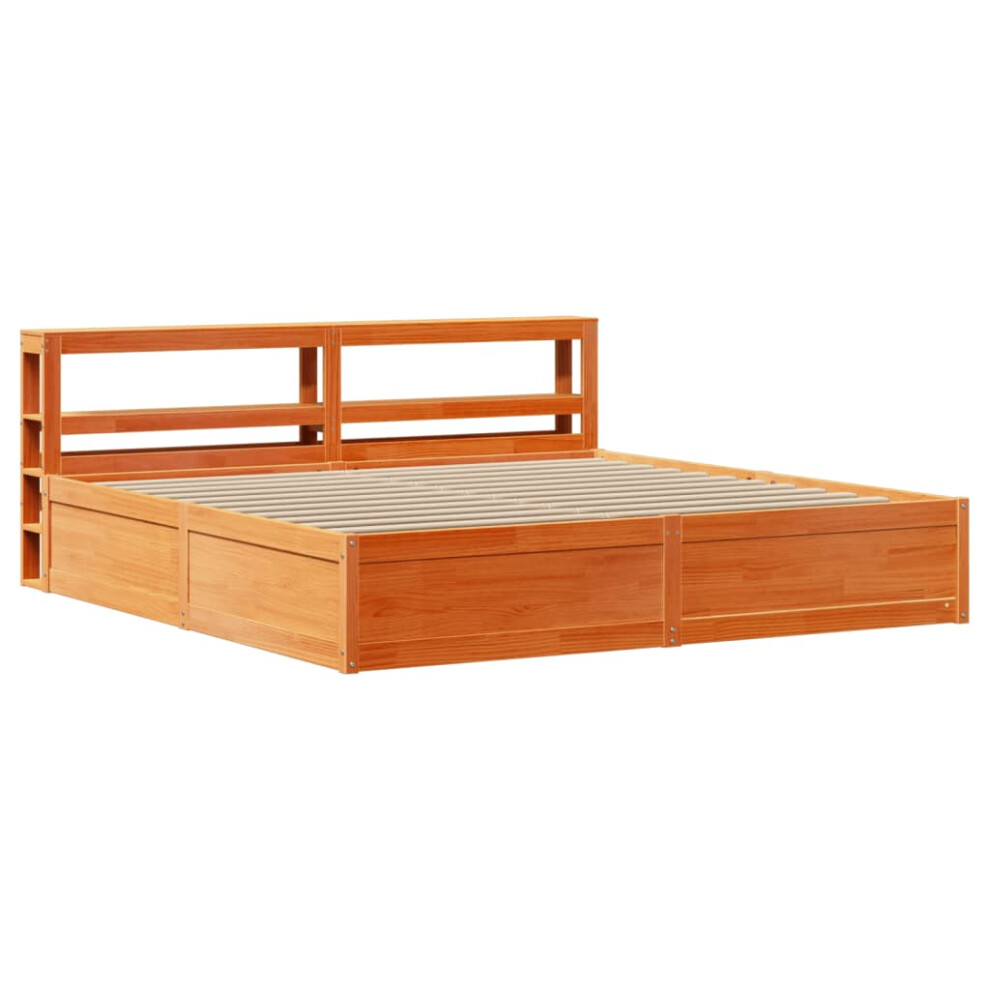 Vidaxl (Wax 180 X 200 Cm) Bed Frame With Headboard Bedstead Bed Base Solid Wood Pine Brown