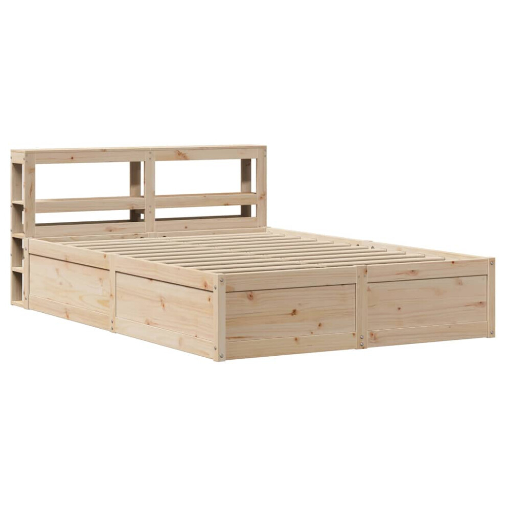 Vidaxl Brown (Natural, 150 X 200 Cm) Bed Frame With Headboard Bedstead Bed Base Solid Wood Pine