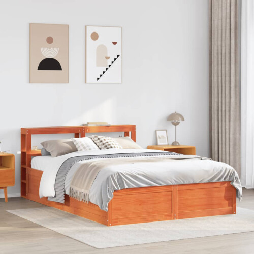 VidaXL (wax brown, 150 x 200 cm) vidaXL Bed Frame with Headboard Bedstead Bed Base Solid Wood Pine 2