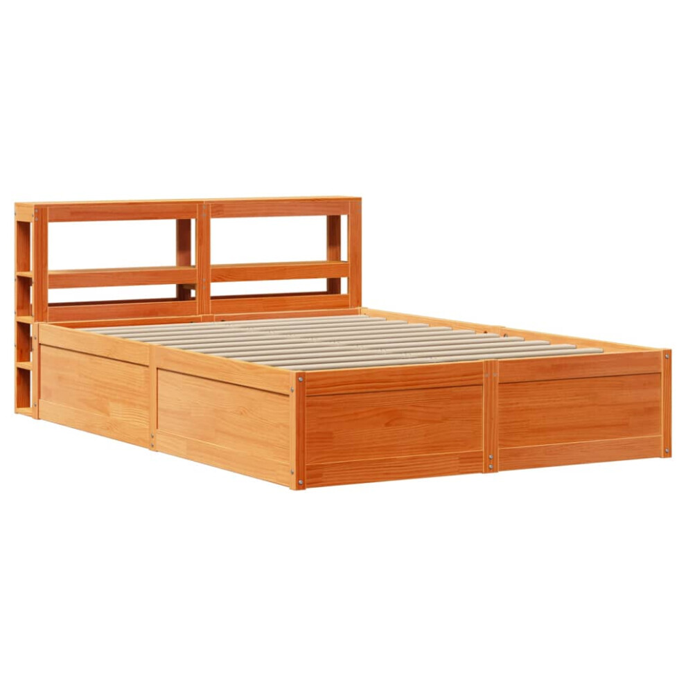 Vidaxl (Wax Brown, 140 X 190 Cm) Bed Frame With Headboard Bedstead Bed Base Solid Wood Pine