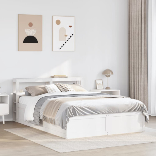 VidaXL (white, 120 x 190 cm) vidaXL Bed Frame with Headboard Bedstead Bed Base Solid Wood Pine 2