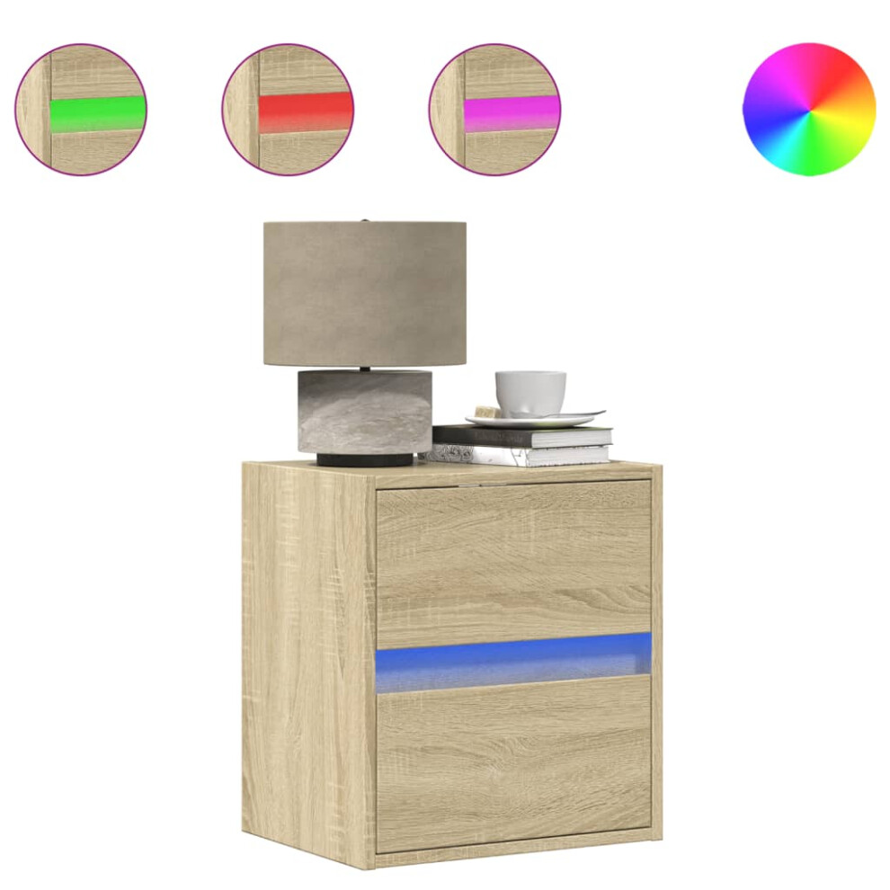 Vidaxl (Sonoma Oak, 2 Pcs) Wall-Mounted Bedside Cabinet With Led Lights Bed Cabinet