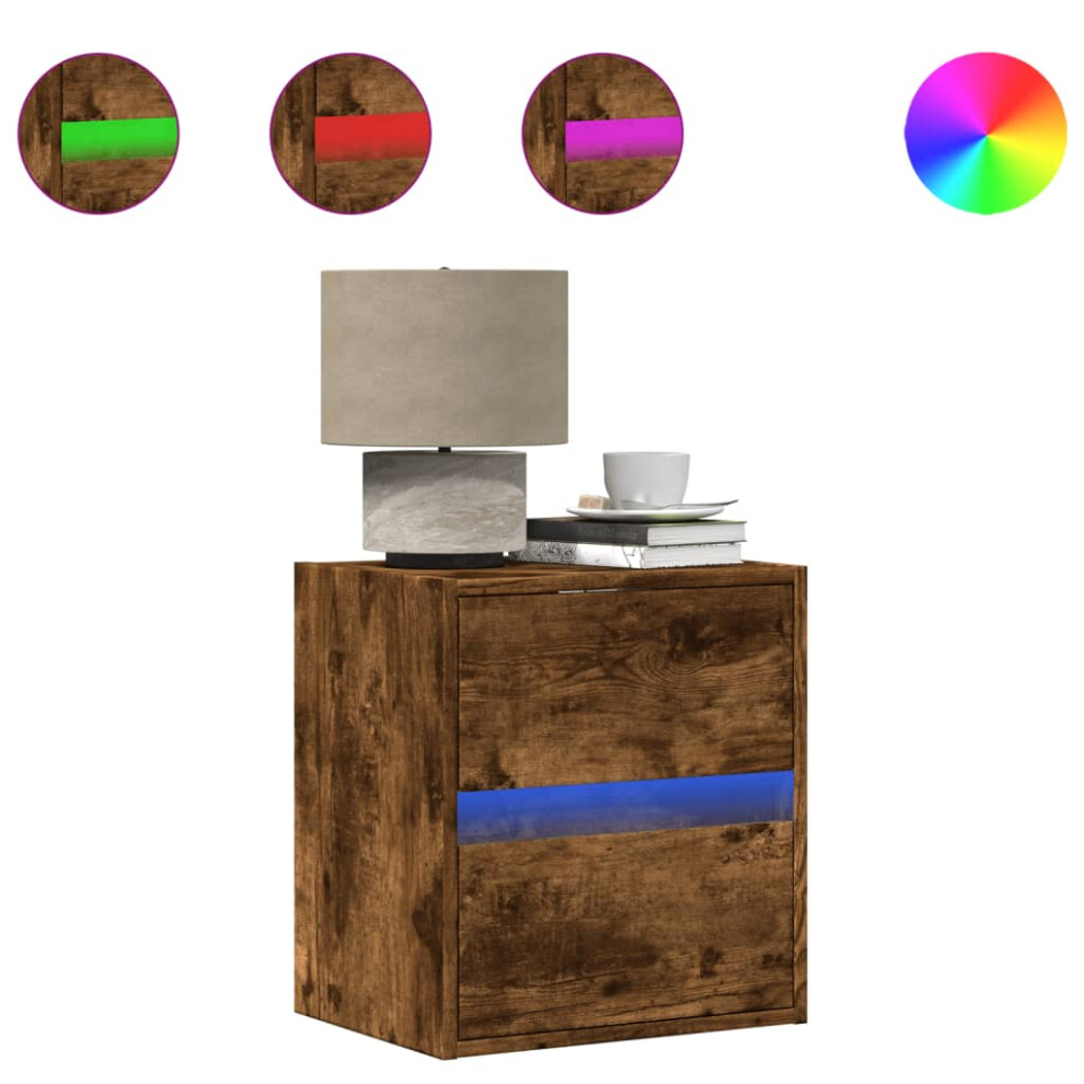 Vidaxl (Smoked Oak, 1 Pcs) Wall-Mounted Bedside Cabinet With Led Lights Bed Cabinet