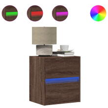 (brown oak, 1 pcs) vidaXL Wall-mounted Bedside Cabinet with LED Lights Bed Cabinet