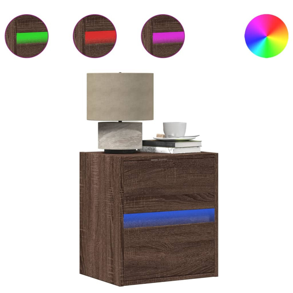 (brown oak, 2 pcs) vidaXL Wall-mounted Bedside Cabinet with LED Lights Bed Cabinet