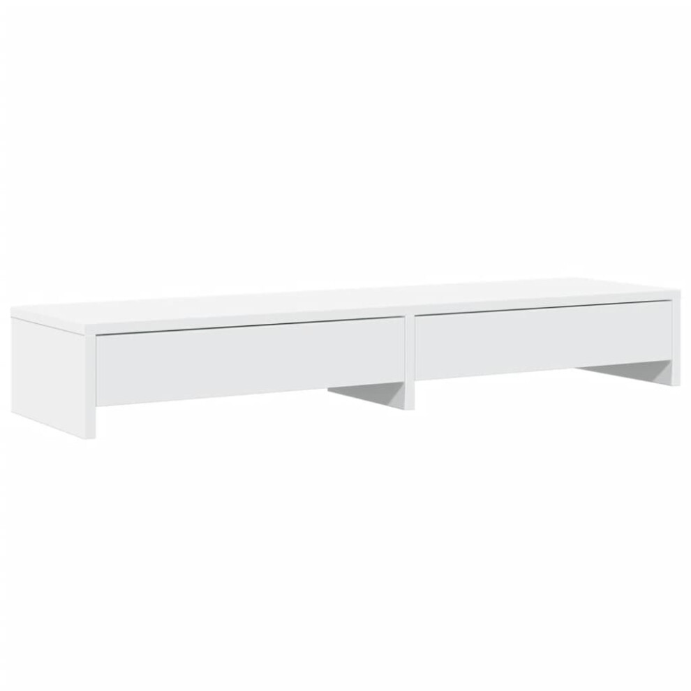 Vidaxl (White) Monitor Stand With Drawers Monitor Riser Display Stand Engineered Wood