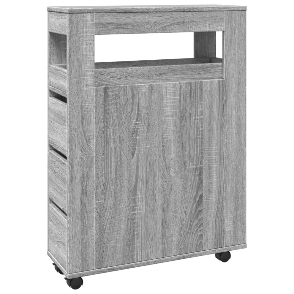 (grey sonoma) vidaXL Narrow Bathroom Cabinet with Wheels Storage Cupboard Engineered Wood