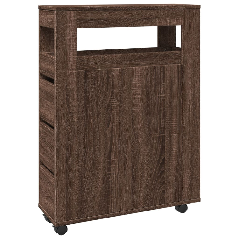 (brown oak) vidaXL Narrow Bathroom Cabinet with Wheels Storage Cupboard Engineered Wood