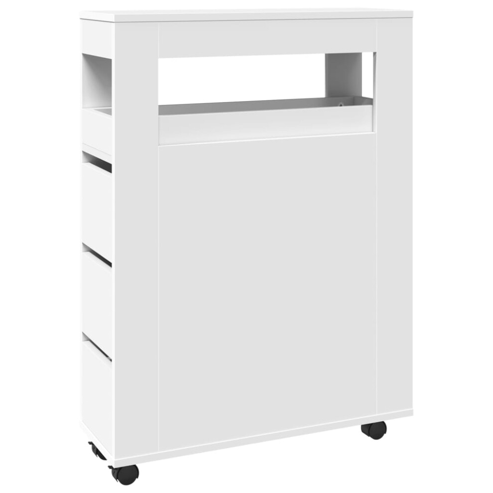 Vidaxl (White) Narrow Bathroom Cabinet With Wheels Storage Cupboard Engineered Wood