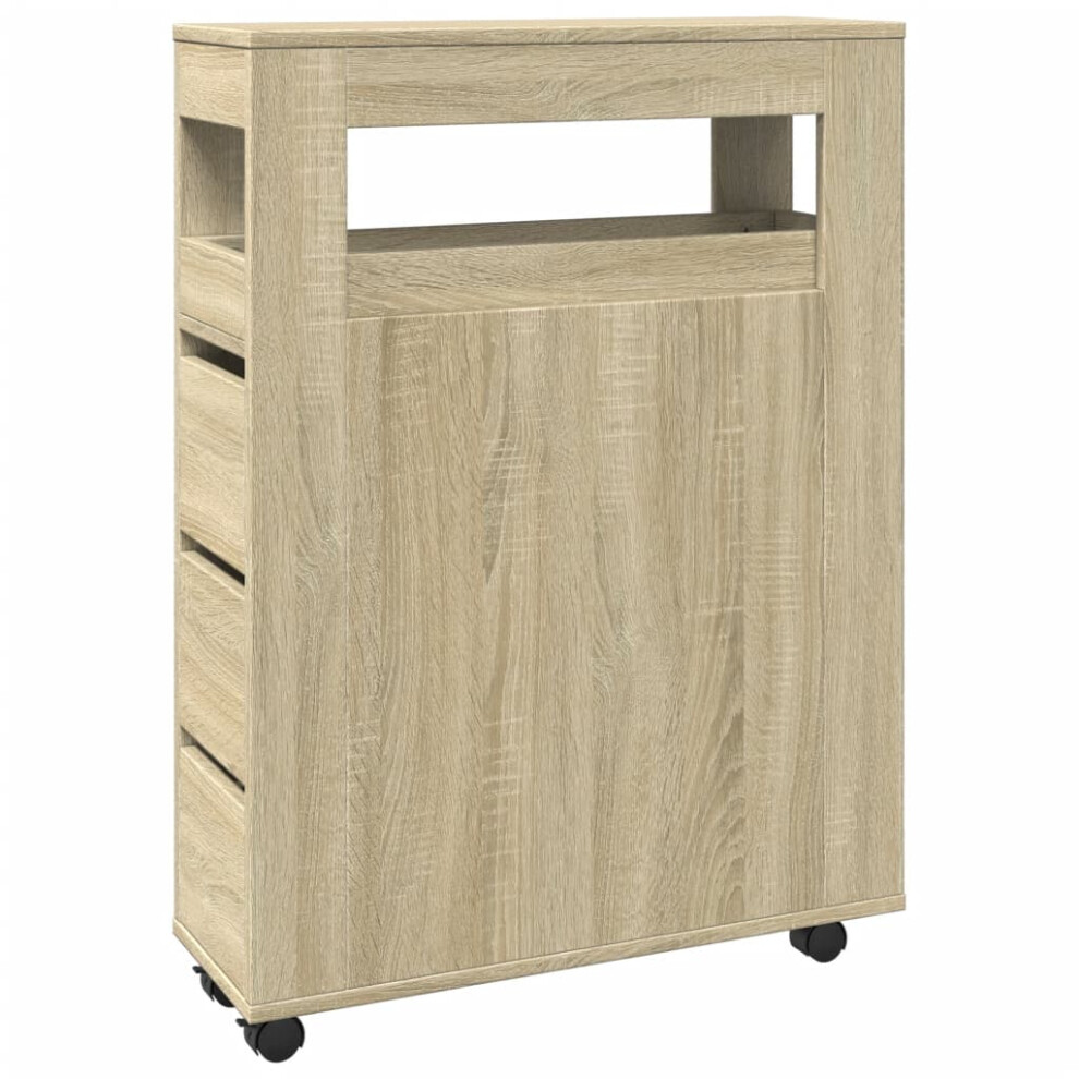 Vidaxl (Sonoma Oak) Narrow Bathroom Cabinet With Wheels Storage Cupboard Engineered Wood