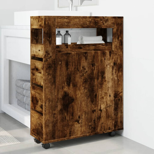 VidaXL vidaXL Badschrank Schmal mit Rollen Räuchereiche Holzwerkstoff 2