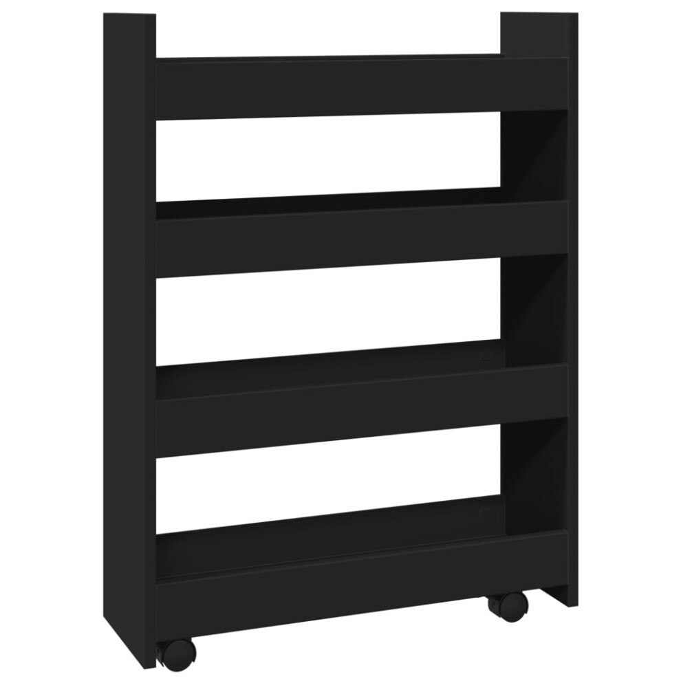 (black) vidaXL Narrow Storage Trolley 4 Tier Rolling Cart Bookcase Engineered Wood