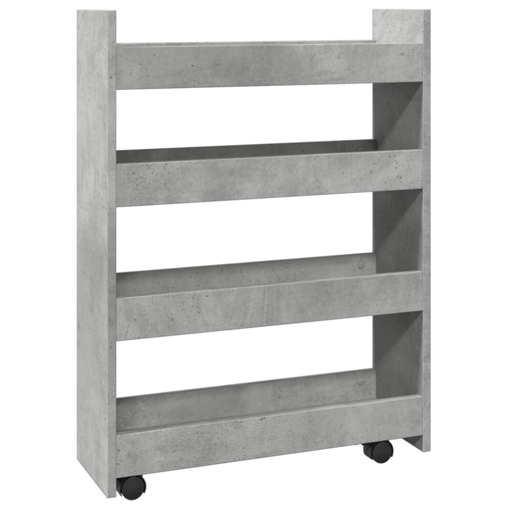 Vidaxl (Concrete ) Narrow Storage Trolley 4 Tier Rolling Cart Bookcase Engineered Wood Grey