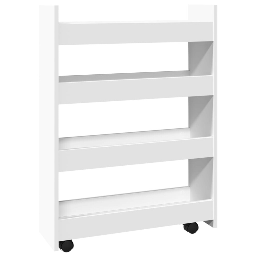 Vidaxl (White) Narrow Storage Trolley 4 Tier Rolling Cart Bookcase Engineered Wood White